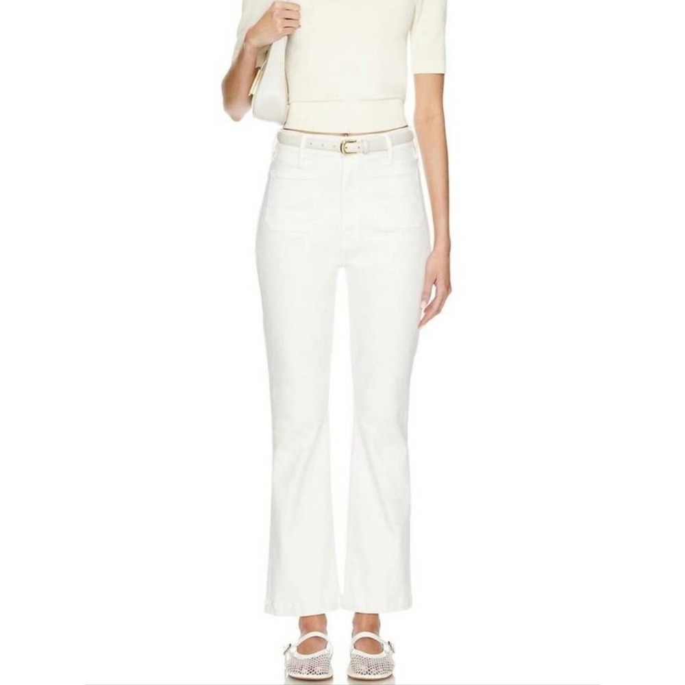 Mother The Hustler Jeans Women Sz 27 Patch Pocket Flood Kick Flare Cream Puffs